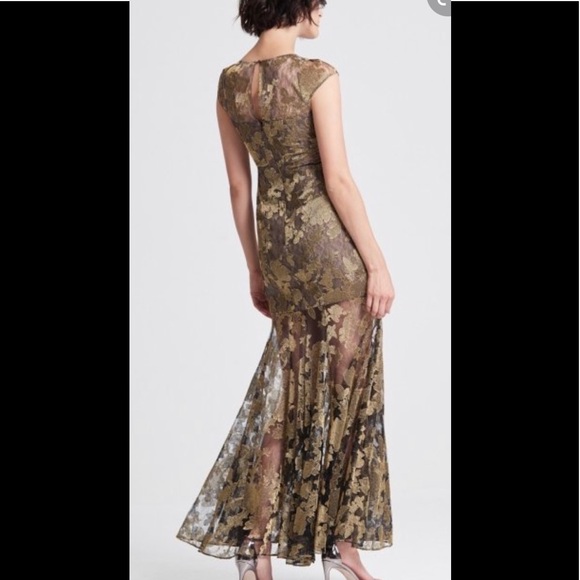 4X “HOST PICK” Halston Metallic Embroidered Lace Cap-Sleeve Gown - Picture 5 of 12